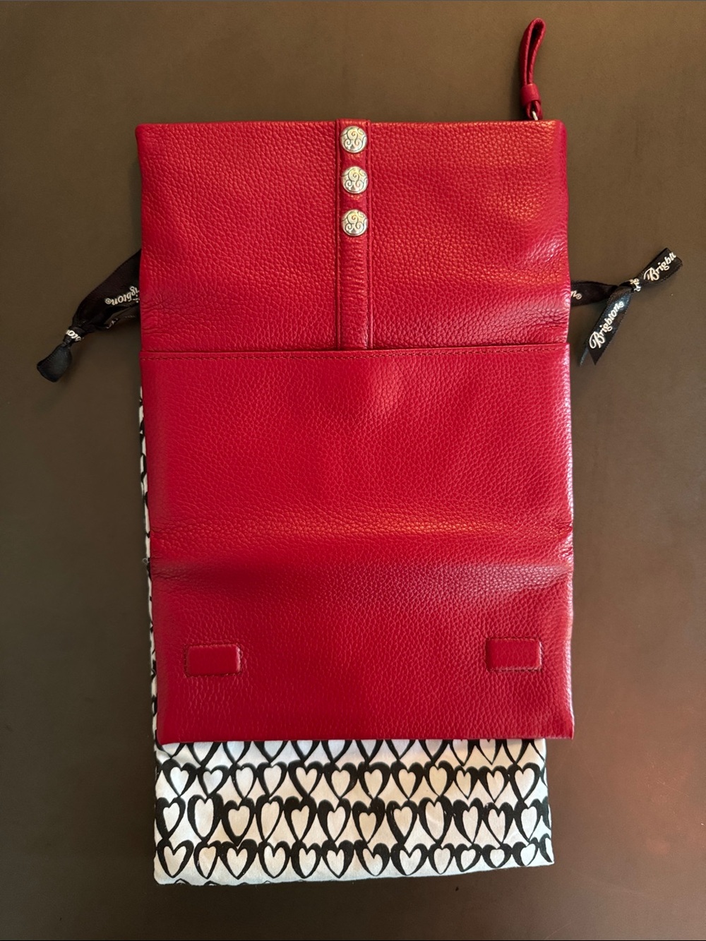 Brighton Crimson Red Leather Foldover Wallet with Silver-Tone Buttons - Picture 4 of 4